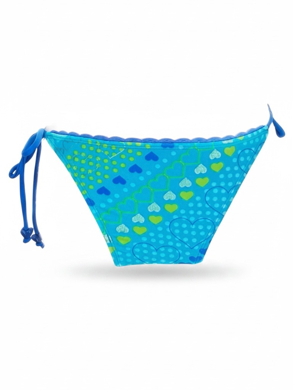 NEW INMOCEAN Blue & Green Heart Print Side Tie Bikini Bottoms w/ Heart Beads XS